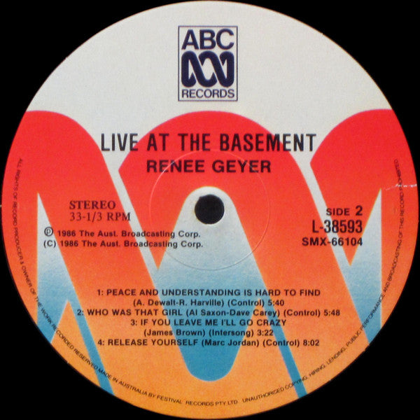 Renee Geyer – Live At The Basement LP vinyl record, image 4 of 4