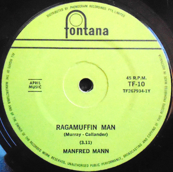 Manfred Mann – Ragamuffin Man 7" vinyl record, image 1 of 2
