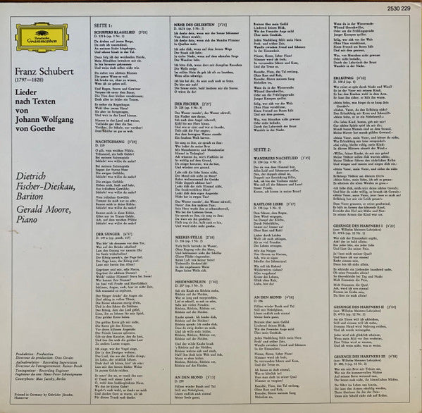 Franz Schubert, Dietrich Fischer-Dieskau, Gerald Moore – Lieder Nach Texten Von Goethe LP vinyl record, image 2 of 7