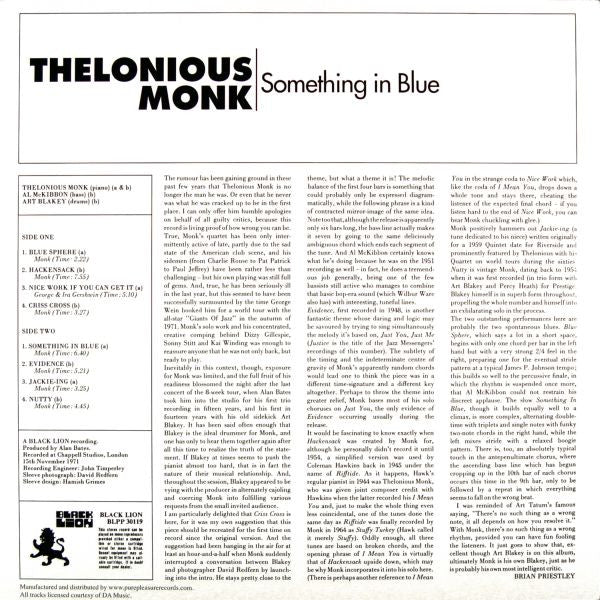 Thelonious Monk – Something In Blue LP vinyl record, image 2 of 5