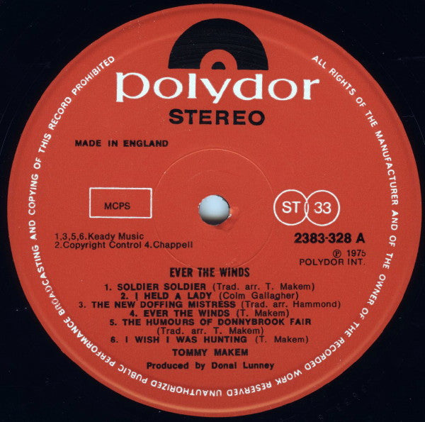 Tommy Makem – Ever The Winds LP vinyl record, image 3 of 4