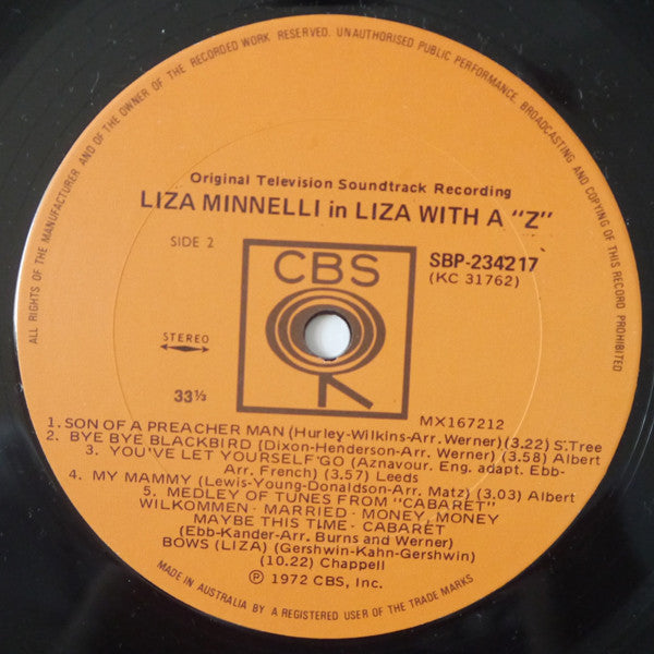 Liza Minnelli – Liza With A "Z" (A Concert For Television) LP vinyl record, image 4 of 4