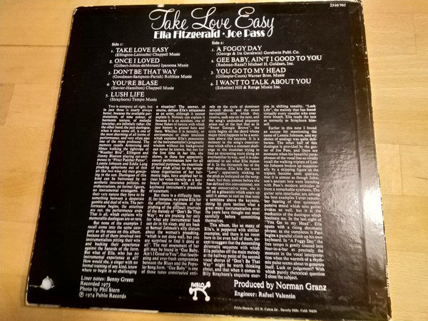 Ella Fitzgerald, Joe Pass – Take Love Easy LP vinyl record, image 2 of 4