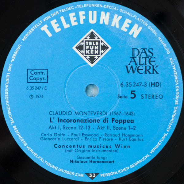 Claudio Monteverdi, Helen Donath, Elisabeth Söderström, Cathy Berberian, Paul Esswood, Concentus Musicus Wien, Nikolaus Harnoncourt – Die Krönung Der Poppea (5xLP) LP vinyl record, image 7 of 10