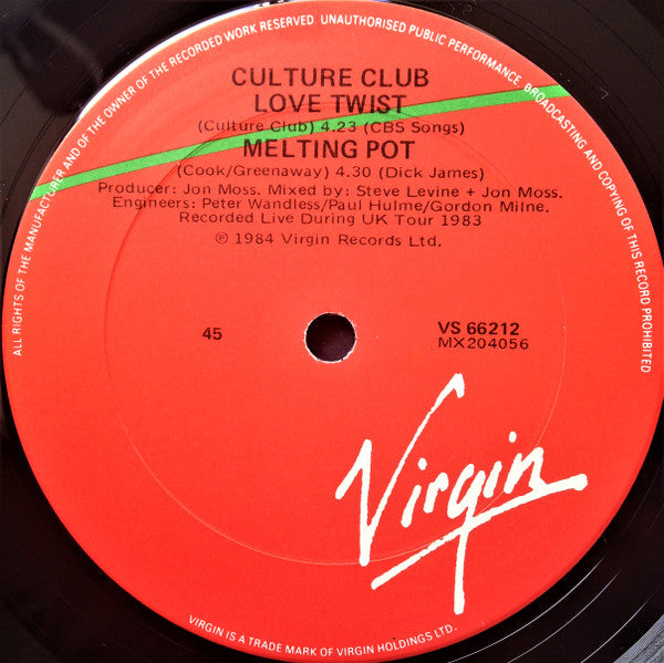 Culture Club – It's A Miracle / Miss Me Blind 12" vinyl record, image 5 of 5