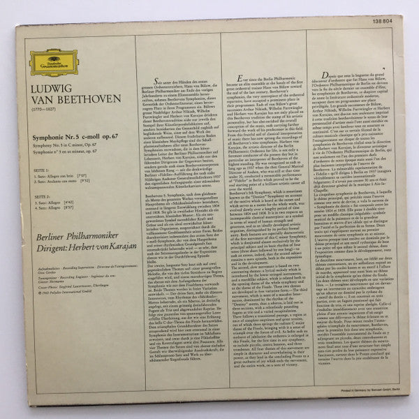 Ludwig van Beethoven, Berliner Philharmoniker, Herbert von Karajan – Symphonie Nr.5 LP vinyl record, image 2 of 4
