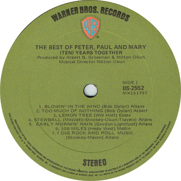Peter, Paul & Mary – The Best Of Peter, Paul And Mary (Ten) Years Together LP vinyl record, image 4 of 4