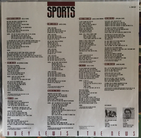 Huey Lewis & The News – Sports LP vinyl record, image 4 of 6