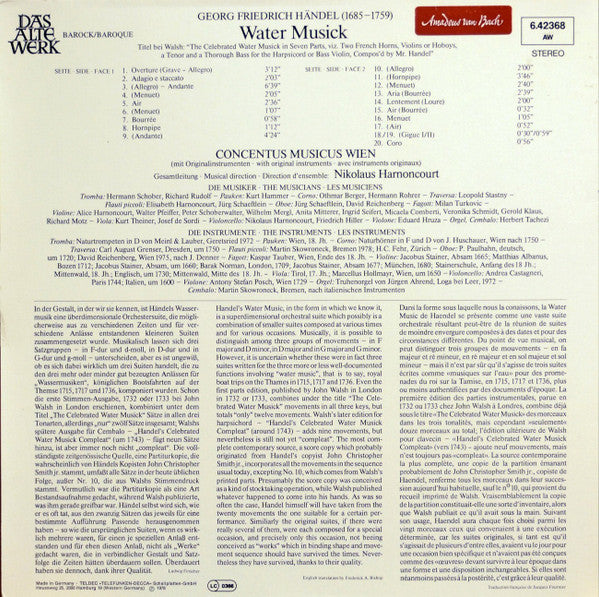 Georg Friedrich Händel, Concentus Musicus Wien, Nikolaus Harnoncourt – Water Musick LP vinyl record, image 4 of 6