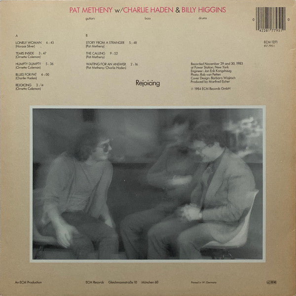 Pat Metheny, Charlie Haden, Billy Higgins – Rejoicing LP vinyl record, image 2 of 5