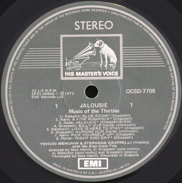 Yehudi Menuhin, Stéphane Grappelli, Alan Clare Trio – Jalousie LP vinyl record, image 5 of 6