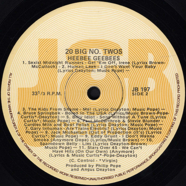 The HeeBeeGeeBees – 20 Big No. 2's LP vinyl record, image 4 of 4