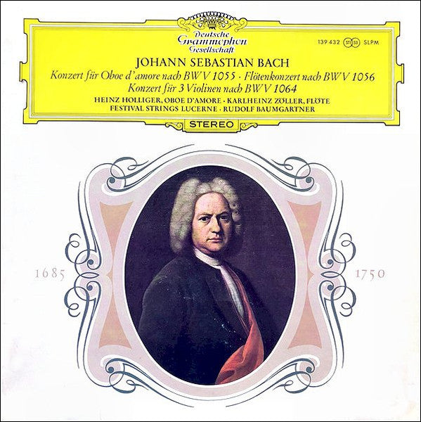 Johann Sebastian Bach, Heinz Holliger, Karlheinz Zöller, Festival Strings Lucerne, Rudolf Baumgartner – Konzert Für Oboe D'Amore Nach BWV 1055 ∙ Flötenkonzert Nach BWV 1056 ∙ Konzert Für 3 Violinen Nach BWV 1064 LP vinyl record, image 1 of 4