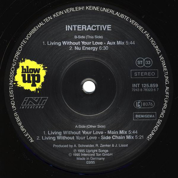 Interactive – Living Without Your Love 12" vinyl record, image 5 of 5