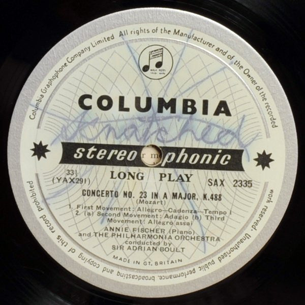 Wolfgang Amadeus Mozart, Annie Fischer, Philharmonia Orchestra, Sir Adrian Boult – Piano Concertos No. 20 In D Minor K.466 / No. 23 In A Major K.488 LP vinyl record, image 4 of 4