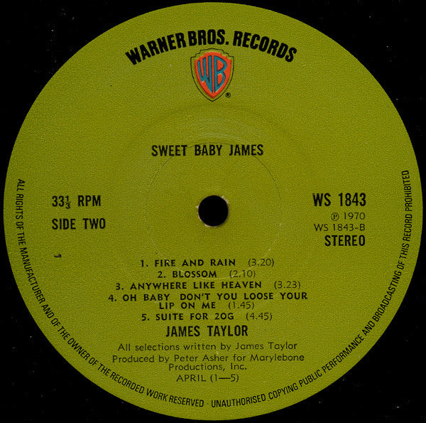 James Taylor – Sweet Baby James LP vinyl record, image 4 of 4