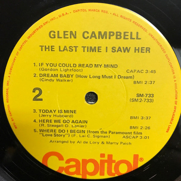 Glen Campbell – The Last Time I Saw Her LP vinyl record, image 4 of 4