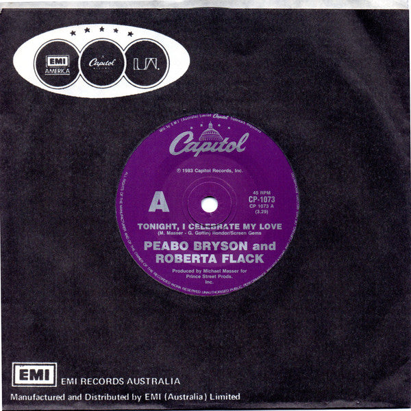 Peabo Bryson, Roberta Flack – Tonight I Celebrate My Love 7" vinyl record, image 3 of 3