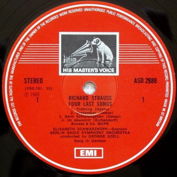 Richard Strauss, Elisabeth Schwarzkopf, George Szell, Radio-Symphonie-Orchester Berlin – Four Last Songs (And Five Other Songs With Orchestra) LP vinyl record, image 3 of 4