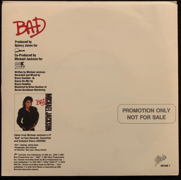 Michael Jackson – Bad 7" vinyl record, image 3 of 5
