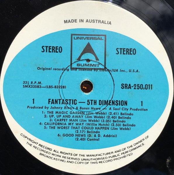 The Fifth Dimension – The Fantastic 5th Dimension LP vinyl record, image 3 of 4