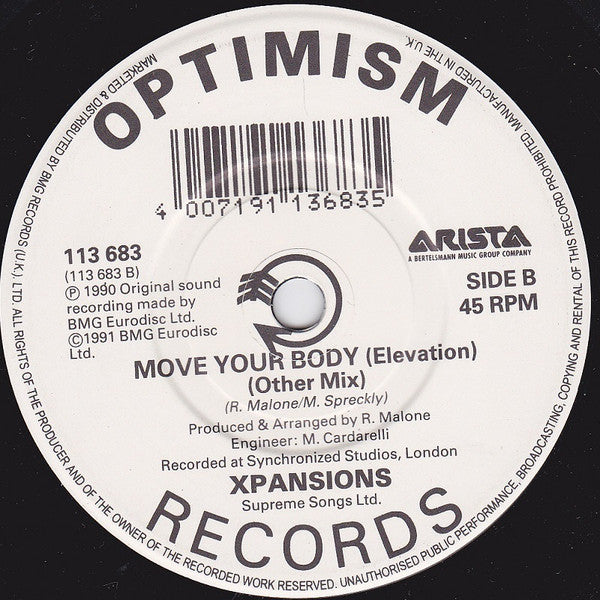 Xpansions – Move Your Body (Elevation) 7" vinyl record, image 4 of 4