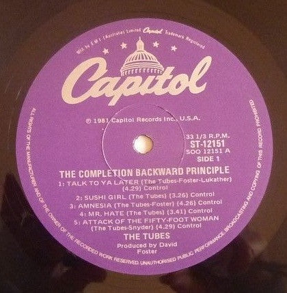 The Tubes – The Completion Backward Principle LP vinyl record, image 3 of 4