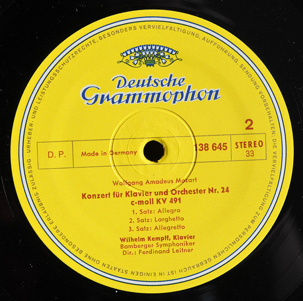 Wolfgang Amadeus Mozart, Wilhelm Kempff, Bamberger Symphoniker, Ferdinand Leitner – Klavierkonzerte A-Dur KV 488 Und C-Moll KV 491 LP vinyl record, image 4 of 4