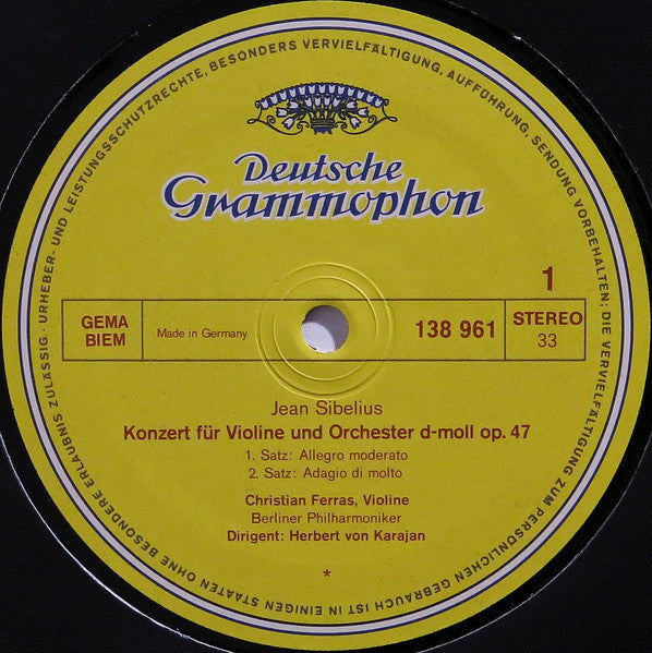 Jean Sibelius, Berliner Philharmoniker, Christian Ferras, Herbert von Karajan – Violinkonzert • Finlandia LP vinyl record, image 4 of 5