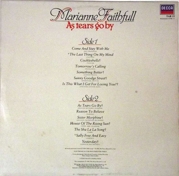 Marianne Faithfull – As Tears Go By LP vinyl record, image 2 of 4
