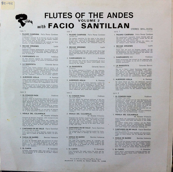 Facio Santillan – Flutes Of The Andes Volume 2 LP vinyl record, image 2 of 4