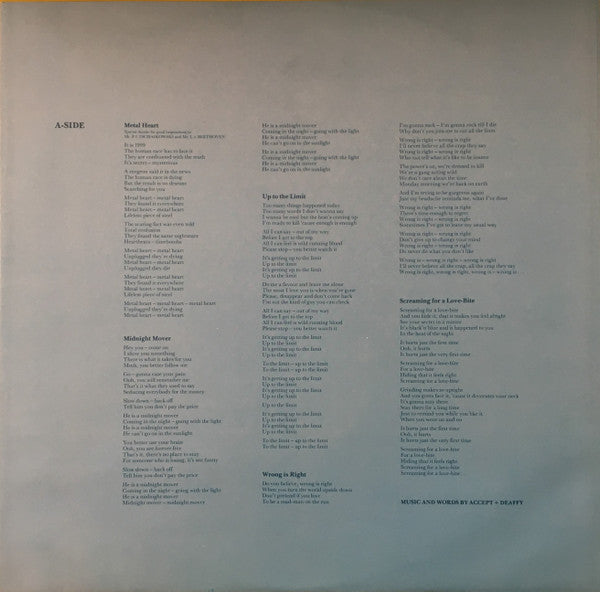 Accept – Metal Heart LP vinyl record, image 3 of 6