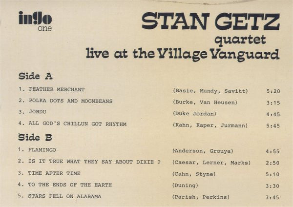 Stan Getz Quartet – Live At The Village Vanguard LP vinyl record, image 5 of 5