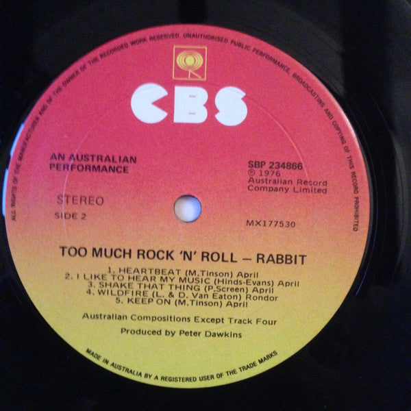 Rabbit – Too Much Rock 'n' Roll LP vinyl record, image 4 of 5