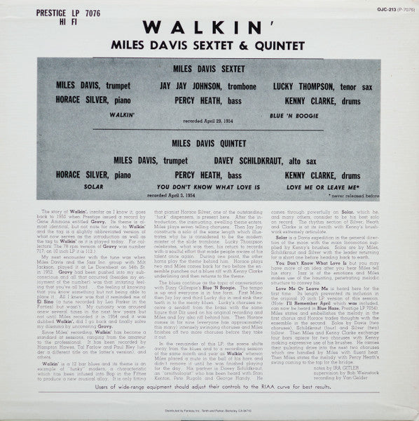 Miles Davis All Stars – Walkin' LP vinyl record, image 2 of 4