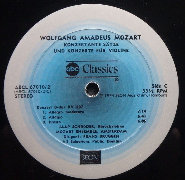 Wolfgang Amadeus Mozart, Jaap Schröder, Mozart-Ensemble Amsterdam, Frans Brüggen – Violinkonzerte KV 63 • 185 • 203 • 204 • 207 • 211 (2xLP) LP vinyl record, image 6 of 7