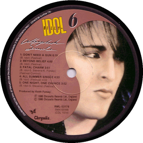 Billy Idol – Whiplash Smile LP vinyl record, image 5 of 6