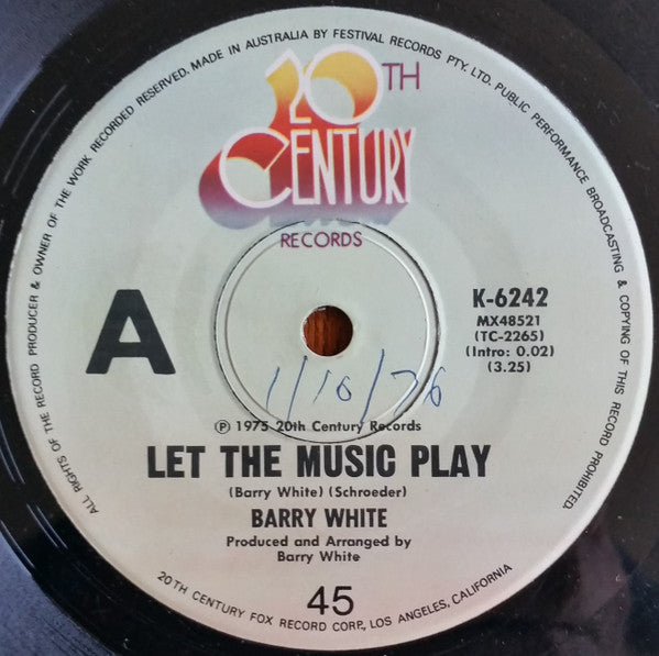 Barry White – Let The Music Play 7" vinyl record, image 1 of 2