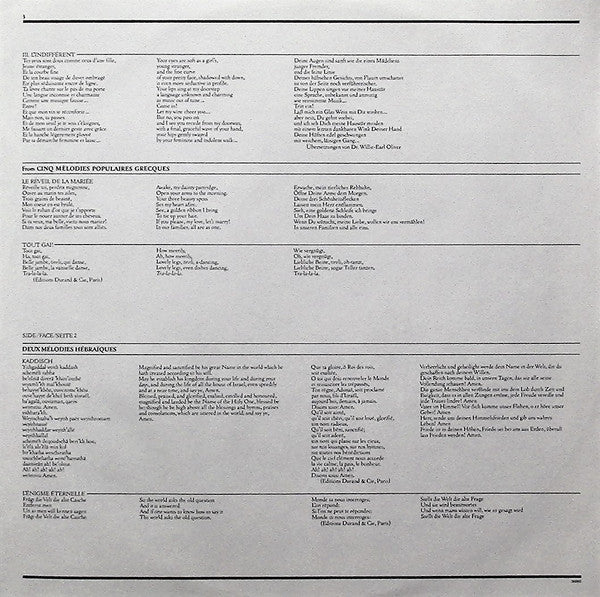 Frederica Von Stade, Seiji Ozawa, Boston Symphony Orchestra, Maurice Ravel – Schéhérazade / Chansons Madécasses / Mélodies Populaires Grecques / Mélodies Hébraïques LP vinyl record, image 9 of 10