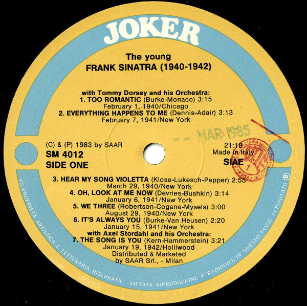 Frank Sinatra – The Young Frank Sinatra 1940-1942 LP vinyl record, image 3 of 4