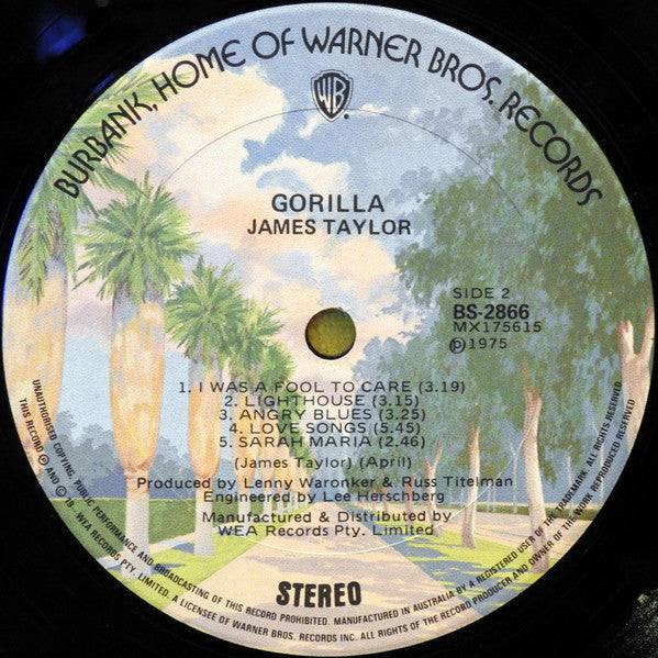 James Taylor – Gorilla LP vinyl record, image 4 of 4