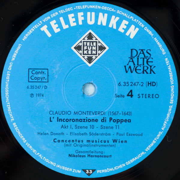 Claudio Monteverdi, Helen Donath, Elisabeth Söderström, Cathy Berberian, Paul Esswood, Concentus Musicus Wien, Nikolaus Harnoncourt – Die Krönung Der Poppea (5xLP) LP vinyl record, image 6 of 10