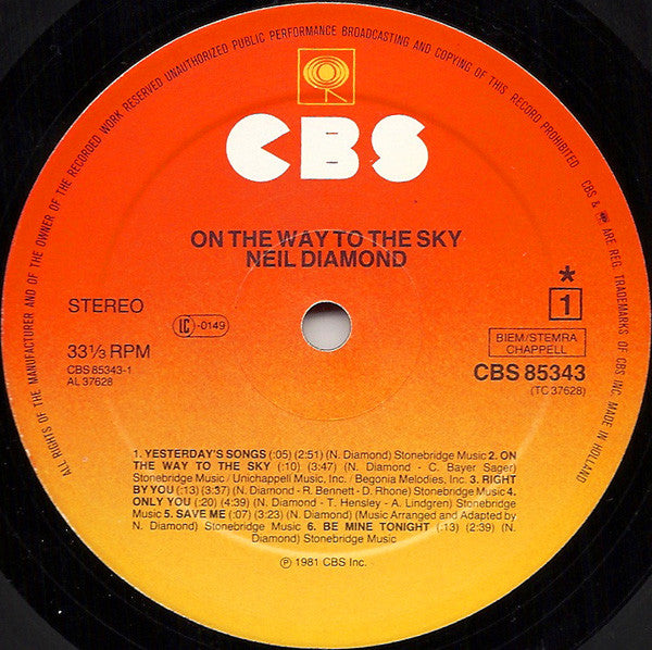 Neil Diamond – On The Way To The Sky LP vinyl record, image 3 of 5
