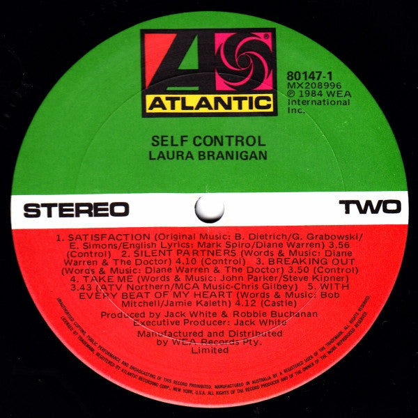 Laura Branigan – Self Control LP vinyl record, image 5 of 5