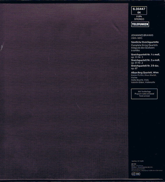 Johannes Brahms, Alban Berg Quartett – Sämtliche Streichquartette = Complete String Quartets = Intégrales Des Quatuors A Cordes (2xLP) LP vinyl record, image 2 of 9