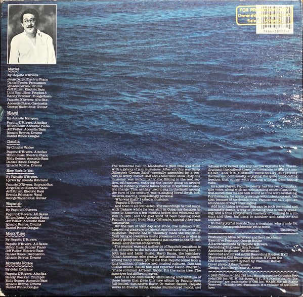 Paquito D'Rivera – Mariel LP vinyl record, image 5 of 5