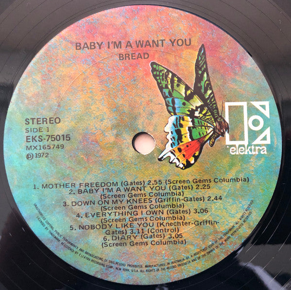 Bread – Baby I'm-A Want You LP vinyl record, image 5 of 6