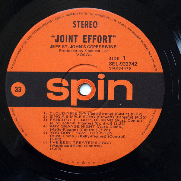 Jeff St John's Copperwine – Joint Effort LP vinyl record, image 3 of 4