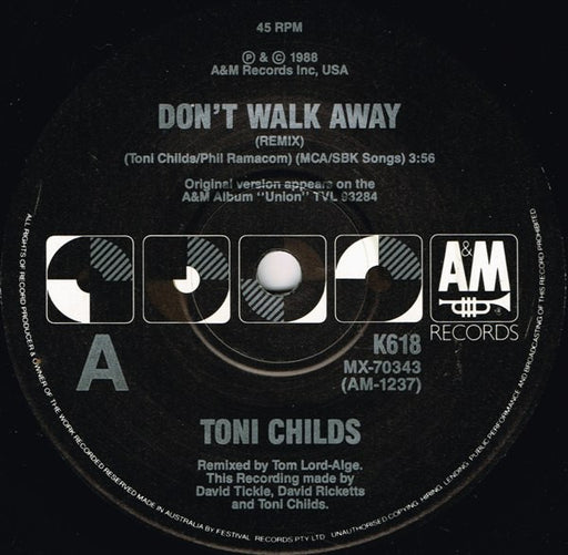 Toni Childs – Don't Walk Away / Stop Your Fussin' 7" vinyl record, image 1 of 2