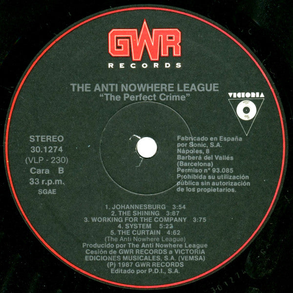 Anti-Nowhere League – The Perfect Crime LP vinyl record, image 3 of 3